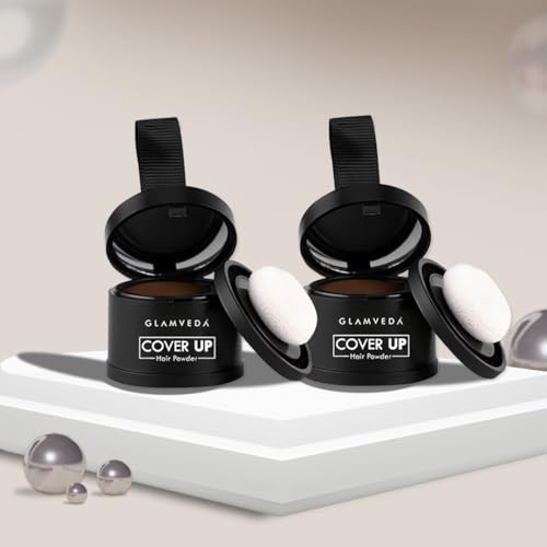 Image of Glamveda Cover-Up Hair Powder Brown 4gm (Pack of 2) | Covers Hairline Grey Roots & Bald Spots Instantly | Highly Pigmented, Fuller & Denser Look | Matte Finish | Long-Lasting | Flawless Application