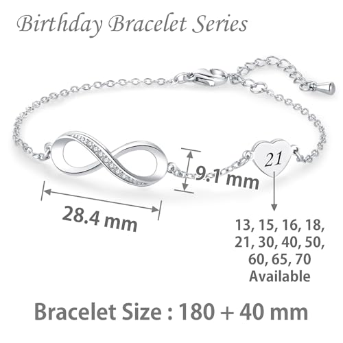 NARTGO Infinity Heart Engraved 13 15 16 18 21 30 40 50 60 65 70 Birthday Bacelets for Women Happy Birthday Jewelry Gift3