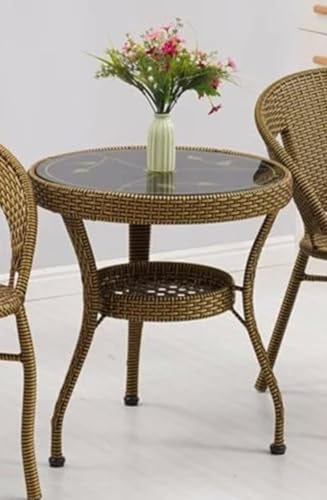 Image of PRATHAM India 2+1 Outdoor Indoor Patio Furniture Sets Rattan Wicker Chair Patio Set Bistro Set Conversation Set Balcony Outdoor Garden Furniture Chair and Tripod Table (Golden Color)