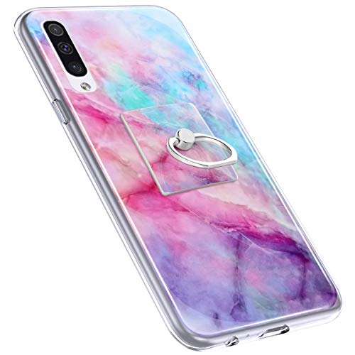 Urhause Cover Compatible with Samsung Galaxy A50 Case Sparkle Glitter Bling Marble Case TPU Silicone Ring Holder Cover 360 Degree Rotation Ring Holder Kickstand Shiny Bling Shockproof Cover Pink