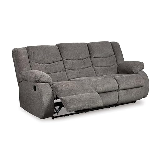 Signature Design by Ashley Tulen Modern Manual Pull Tab Reclining Sofa, Dark Gray