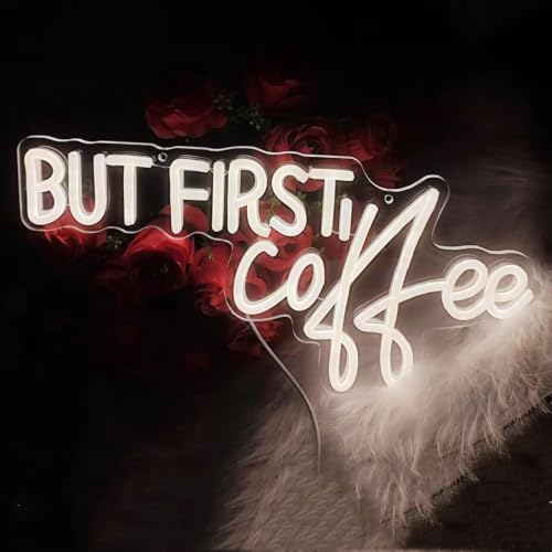 Image of Coffee Bar Signs for Home Kitchen Cafe Corner Shop Decor LED Dimmable But First Coffee Light up Neon Light Signs 5V USB Powered with Hanging Chain,Gifts for Birthday Shop Open