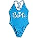 Bride Letter Print Diamond Pattern One Piece Swimsuit Bathing Suits (Blue Bride, Large)