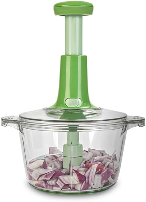 Manual Food Chopper 3-in-1 Hand Press Vegetable Cutter With Whisk Attachment Stainless Steel Blades Onion Mincer For Garlic Carrot Nut Salad Potato Easy Clean Kitchen Gadget(White)