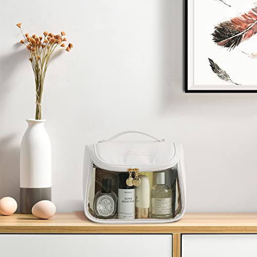 Hanging Toiletry Bag For Women, Clear Makeup Bags For Travel With Handle, Large Capacity Waterproof Zippered Portable Cosmetics Organizer, Clear Travel Case #TOP6