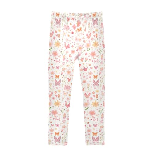 KLL Embroidery Bee Butterfly Flowers Toddler Girl Legging Comfortable High Waisted Dance Pants Exercise