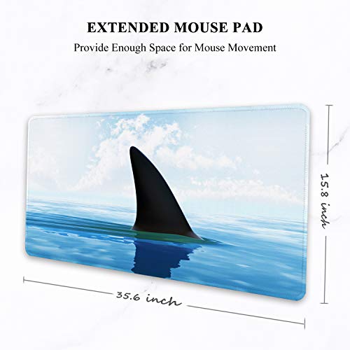 Image of Auhoahsil Large Gaming Mouse Pad, XXL 35.4 x 15.7 in Desk Mat, Shark