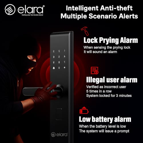 Image of Elara Echo Lite Basic Smart Door Lock - 6-in-1 Access: Fingerprint, Card, PIN, Keys & Non-WiFi, Black (2-Year Warranty)