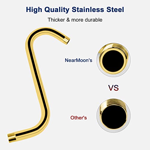 Nearmoon S Shaped Shower Head Riser Pipe, Shower Head Extender Arm With Flange, Standard 1/2" Connection- Bathroom Accessory, 12 Inch (1 Pack,Chrome Gold) #TOP2