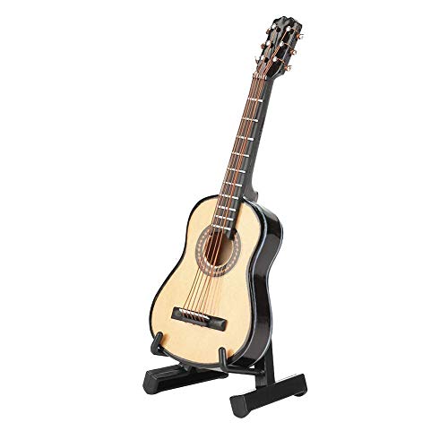 Miniatur Modell Gitarre aus Holz mit Ständer und Koffer Mini Musikinstrument Gitarre für Miniatur Puppenhaus Modell Heimdekoration