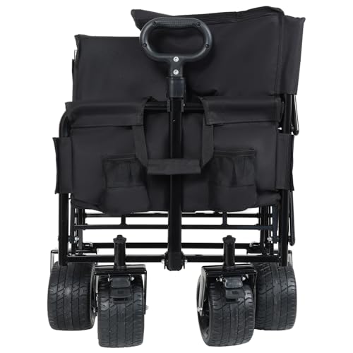 Image of 3-in-1 Convertible Folding Wagon Cart with Bench Seat & Storage - 500lbs Heavy-Duty Utility Wagon, 180L Capacity All-Terrain Wheels for Camping, Beach, Sports, Garden (Black)