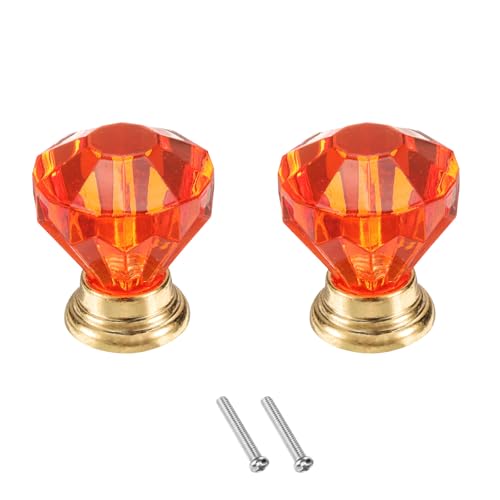 2 Pcs Crystal Cabinet Knobs 24 mm Drawer Pulls Crystal Drawer Knobs for Cabinet, Cupboard, Wardrobe, Dresser, Red/Gold