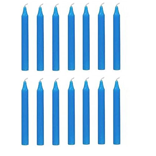 Image of AuraDecor Pack of 14 Stick Paraffin Wax Candles | Especially Meant for Healing, Chakras, Ritual Candles, Decoration, Lighting, Home Decor | Burning Time 3 to 4 Hours Each (Blue)