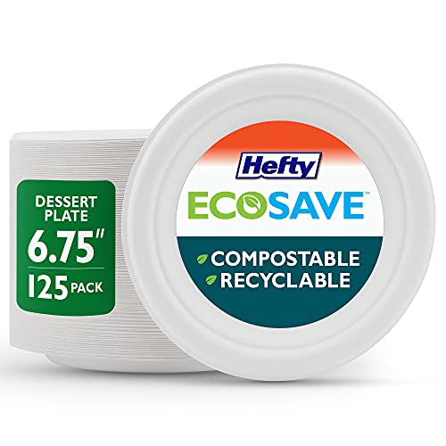 Hefty - Hefty™ ECOSAVE Compostable Disposable Paper Plates Dessert 6.75", 125 Count, White