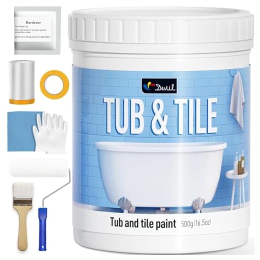 DWIL Tile Paint, Tub and Tile Refinishing Kit with Tools, Water-based Bathtub Paint - Low Odor, Easy to Use, 25-30sq.ft, 16.5oz, Semi-Gloss White