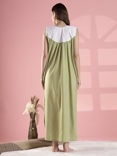 Image of 9shines Label Cotton Sleeveless Nighty | All Over Print Maxi Night wear for Women | Full Length Night Gown Night Dress for Women Stylish (Cotton Sleeveless 25)