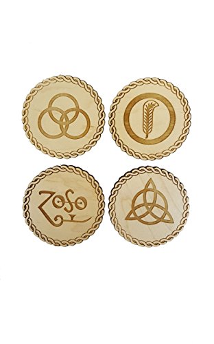 LED Zeppelin Lot de 4 Dessous-de-Verre en Bois inspiré de Symboles - Choix de Deux Types de Bois (Maple) Cover