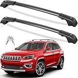 Tuyoung 300lbs Roof Rack Cross Bars Compatible with Jeep Cherokee 2014-2023, Lockable Heavy Duty Aluminum Anti-Theft Metal Lock Roof Rails Crossbars Rooftop Cargo Bars Luggage Racks