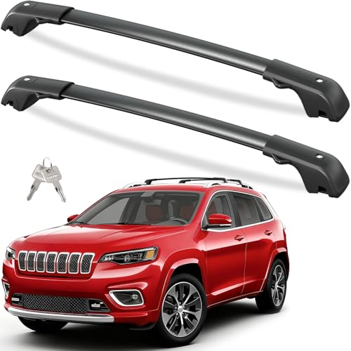 Tuyoung 300lbs Roof Rack Cross Bars Compatible with Jeep Cherokee 2014-2023, Lockable Heavy Duty Aluminum Anti-Theft Metal Lock Roof Rails Crossbars Rooftop Cargo Bars Luggage Racks