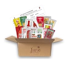 Hot Sauce Variety Pack Box 40 Single Serve Packets Up to 15 Brands Gift Box for Hot Sauce Lovers Travel Lunches Meal Prep by June Street Market