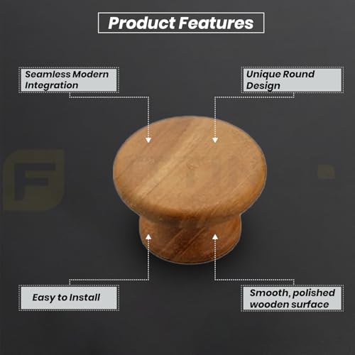 Image of 8 Piece Solid Teak Wood Round Drawer Knob| Smooth Natural Finish Wooden Cabinet & Wardrobe Handle | Modern Minimal Cupboard & Kitchen Furniture Knob - 1.5 Inch-| 3 Years Warranty |