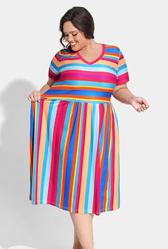 Image of RITERA Plus Size Dresses for Curvy Women Summer Spring Womens Dress V Neck Short Sleeve Casual Dress with Pockets XL-5XL