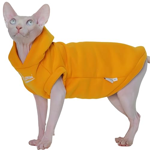 Hairless Cat Clothes Warm Thick Soft Cat Hoodie for Sphynx Cats, Devon Rex Cats,Cornish Cats (Hoodie only, Large)