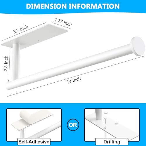 Image of White Paper Towel Holder, Self Adhesive Paper Towel Roll Holder Under Cabinet, Stainless Steel Wall Mount Towel Paper Holder for Kitchen, Bathroom, RV