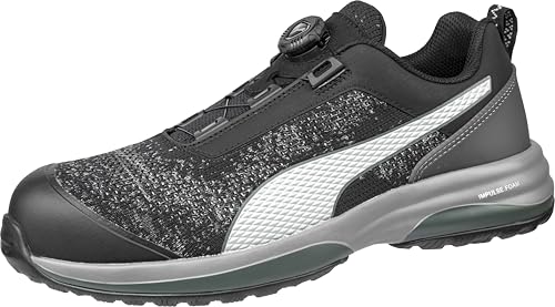 PUMA Safety Charge Low arbetssko säkerhetssko S1P ESD HRO SRC glasfiberkeps genomträngningsskydd halkfri värmebeständig vegansk unisex, Svart skiva, 42 EU