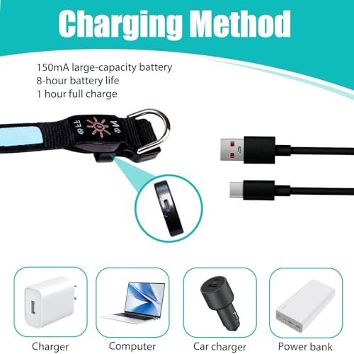 Rechargeable Light Up Dog Collar USB-C LED Dog Light Collar with 360° Visibility, Reflective Outer Shell, 7 Colour Flowing Modes, Waterproof Dog Collars for Medium Large Dogs Night Safety Walking - Image 3