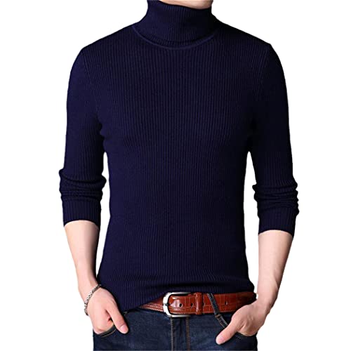Pull tricot homme col roulé bleu marine contre le froid L