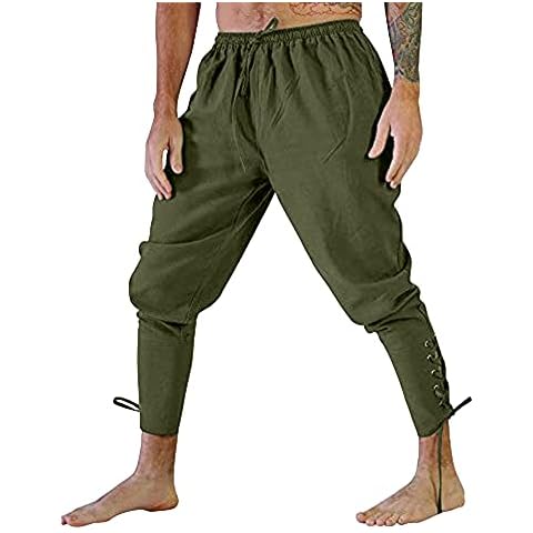 YAOHUOLE Linen Trousers Mens Slim Fit Pirate Pants Cover