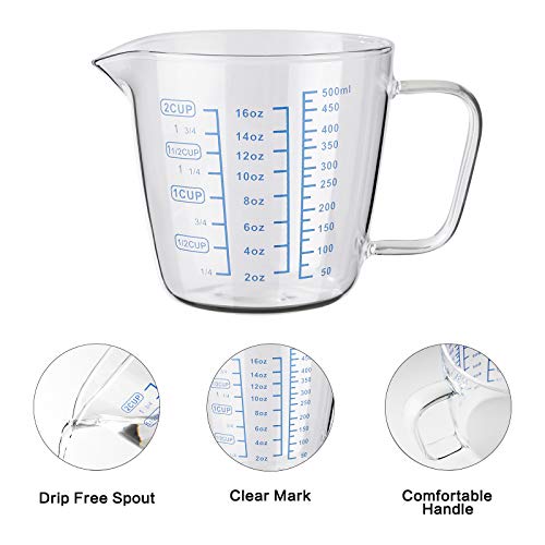 Iflower 500Ml Glass Measuring Cup, Heat-Resistant Borosilicate Glass Graduated Beaker Mug With Handle For Milk, Wine, Hot Or Cold Liquid, Microwave, Oven Safe #TOP5