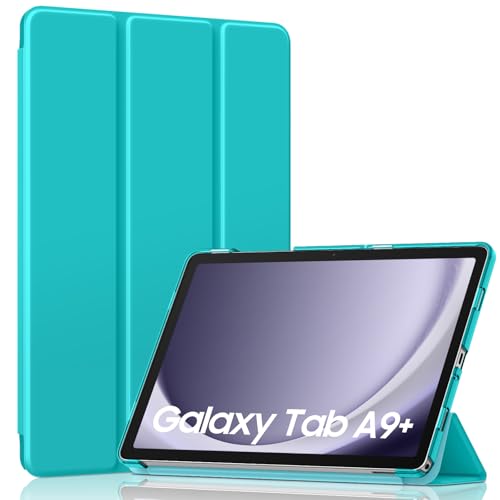 Image of MoKo Trifold Case for Galaxy Tab A9 Plus /A9+ 11 Inch 2023, Bondi Blue | Slim Stand Hard PC Translucent Back Shell Smart Cover, Auto Sleep /Wake, Light, Anti-scratch, 2 Adjustable Angle