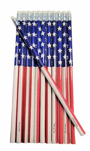 Zugar Land Vintage Look American US Flag #2 Lead Wooden 7.5' Pencils (Patriotic USA) Party Favor Stationery Printed Bones (24)
