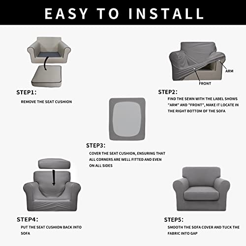 Image of Easy-Going Waterproof 2 Pieces Chair Cover Couch Covers for Sofa | Stretch Spandex Sofa Cover Protector Elastic Bottom for Cushion Couch Dog Pet Friendly Living Room Light Gray