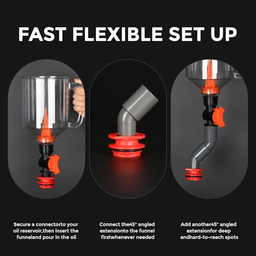 Spill-Proof Oil Funnel Kit 51oz - Master Engine Oil Change Funnel with Shut-Off Valve, 12-15 Adapters, Elbow Fitting, Arrow Screen Filter & Transparent Scale for All Cars Motorcycles by ENJOYVO - Image 7