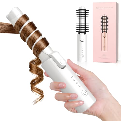 Schnurloser Lockenstab 32mm, Curling Iron mit 4 Temperaturen Tragbare Reise, 7000 mAh USB-aufladbare Lockenstab für große Locken (Weiß)
