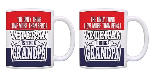 Grandpa Gifts Love More Than Being a Veteran is a Grandpa 2 Pack 11oz Ceramic Coffee Mug Set