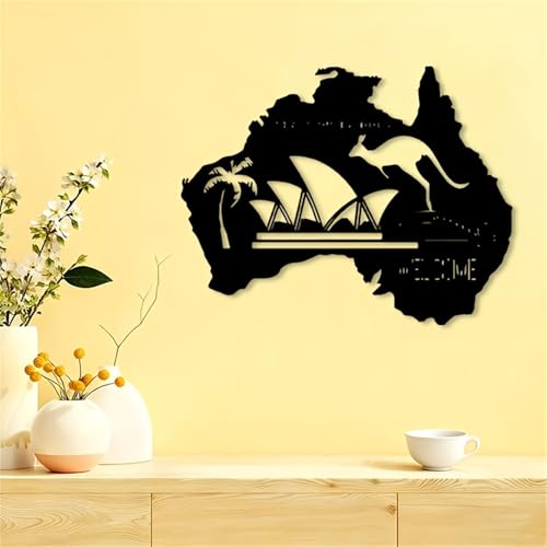 Cfghtnemy Vintage Kangaroo and Map Metal Wall Art, Classic Iron Mural, Outdoor Space Decor for Living Room, Lounge(40CM/16IN)