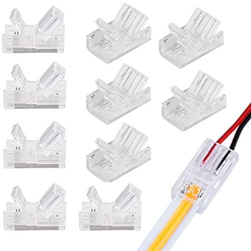 Paifeancodill LED Light Strip Connectors - 2Pin, 10 Pcs Lighting Connector, 10mm Wide Unwired Gapless Solderless Strip to Wire Quick Adapter for Waterproof/Non-Waterproof Single Color LED Light Strip