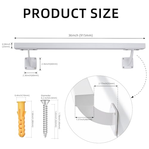 Purife 3 FT Heavy Duty White Metal Stair Railing Indoor- 36 Inch Wall Mount Iron Pipe Hand Rails for Indoor Stairs, Outdoor Steps Handrails, Safety Wall Grab Bar for Handicap by Purife - Used condition - Image 2