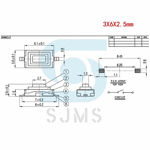 Interruptor de boton tactil 3x6x2.5mm SMD pulsador micro de repuesto DC12V blanco 6