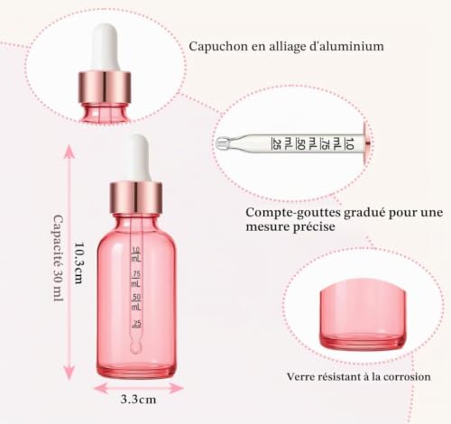 Parfumlism Set de 24 Flacons Compte-Gouttes 30ml Rose Anti-Fuite + Accessoires (Entonnoir, Étiquettes, Pipette) - Idéal Huiles Essentielles, Teintures, Voyage & Beauté – vue 3