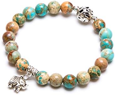 Bivei Gemstone Bead Bracelet for Women Healing Crystal Stone Yoga Chakra Meditation Elephant Good Luck Charm Bracelet(Variscite)