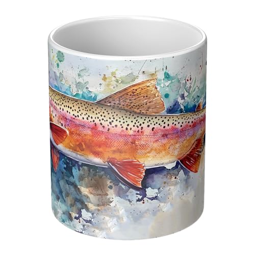 Taza de cerámica blanca de 11 oz con diseño de trucha arcoíris miniatura 4