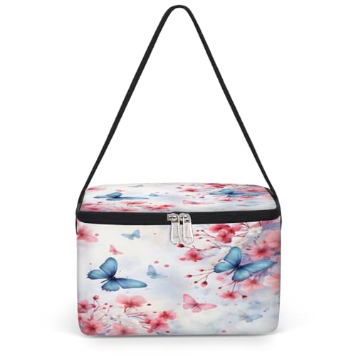 Flower Blue Butterfly Lunch Bags for Women Men 9 Cans, Hot & Cold Food Delivery Bag Insulated Grocery Bag Insulated Lunch Box Floral Cooler Bag for Office Work Picnic Beach