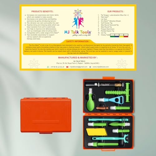 Image of Special Kit - Sensory Integration, Speech & Feeding Therapy Tools | Includes..Oro Moto Vibration brash, Pointer Spoon, Tongue Depressor, Wee Round Tip, Wee Round Textured, Soft Pointer, Uni Tip, Talk-Seal, Tongue Lateralization, Lip Seal, Chewy Tube Green Pack of 1 Kit