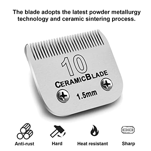 3 Pack 10 Blade Dog Grooming Clipper Replacement Blades Compatible With Andis/Wahl / Oster Dog Clippers,Detachable Ceramic Blade & Stainless Steel Blade,Size-10, 1/16-Inch Cut Length (64315) #TOP2
