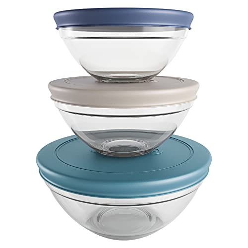 Conjunto com 3 Potes de Vidro Redondos com Tampa Plástica coloridas, VDR7093-CO, Euro Home